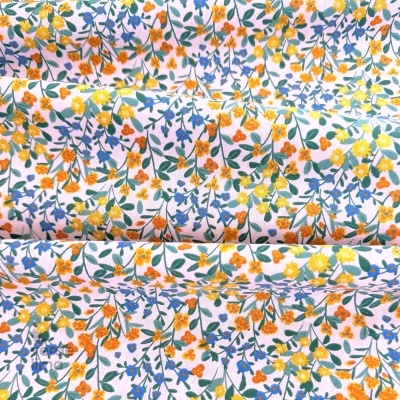 Tecido de Algodão - Flores do campo fundo rosa