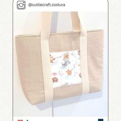 Tecido de Algodão - Estampado digital - animais e balões