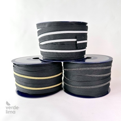 Fecho zipper metalizado malha 3 preto - Bobine de 25m