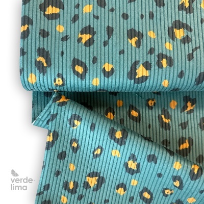 Bombazine estampada  - Leopardo tons azuis