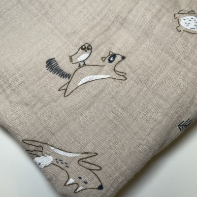 Retalho 40x140cm - MUSSELINA - ANIMAIS DO BOSQUE