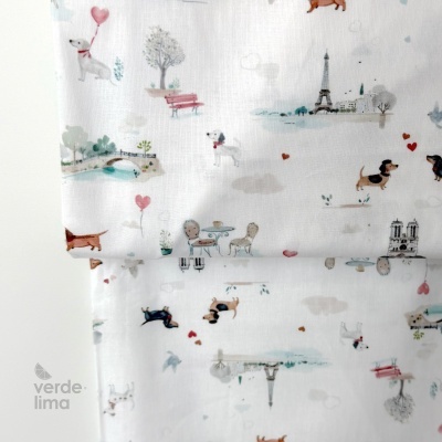Tecido de Algodão - Estampado digital - Dogs in Paris