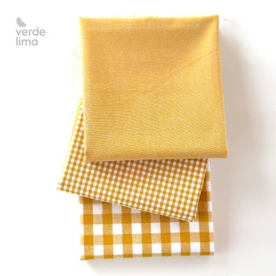 Pack de retalhos - Vichy e cambraia de algodão - Amarelo torrado