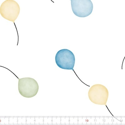 Tecido de Algodão - Bichinhos nas nuvens - Balõezinhos azul