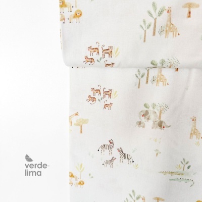 Tecido de Algodão - Estampado digital - Savana - Animais em família
