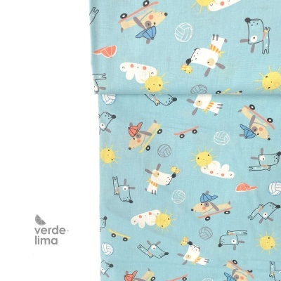 Tecido de Algodão - Animais no Parque - Cães de Skate