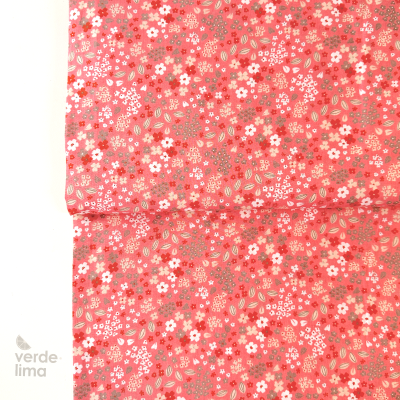 Tecido de Algodão - Flores fundo salmão