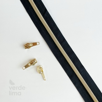 Fecho zipper metalizado pré-cortado 1m - Dourado