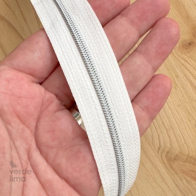 Fecho Zipper Metalizado malha 3 - Branco