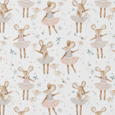 Tecido de Algodão - Estampado digital - Reino de fadas - Ratinhas Bailarinas