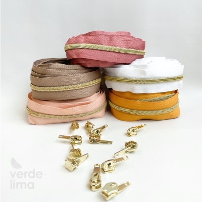 Fecho zipper metalizado pré-cortado 3m - Dourado