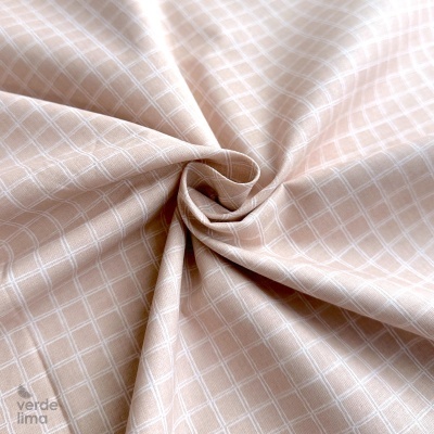 Tecido de Algodão - Quadriculado rosa nude