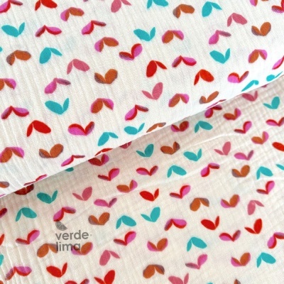 Musselina - Folhagens coloridas fundo bege