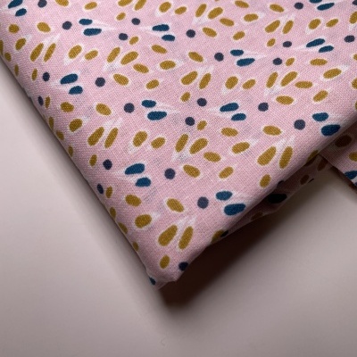 Retalho 38x150cm - Tecido de Algodão - Sementes fundo rosa