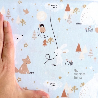 Tecido de Algodão - Winter Friends - Animais em fundo azul