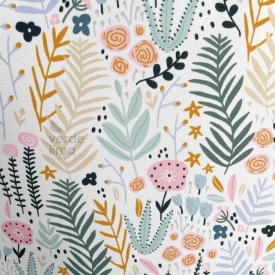 Licra estampada - Floral fundo branco