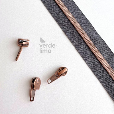 Fecho zipper metalizado pré-cortado 1m - Cobre