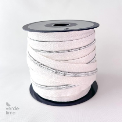 Fecho zipper metalizado malha 5 branco - Bobine de 25m