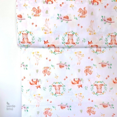 Tecido de Algodão - Estampado digital - Animais da floresta