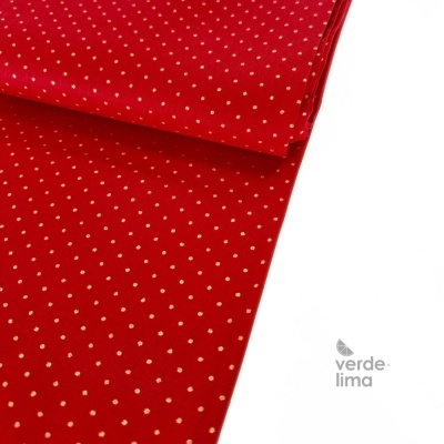 Tecido de Algodão - Pintas com glitter dourado - Vermelho
