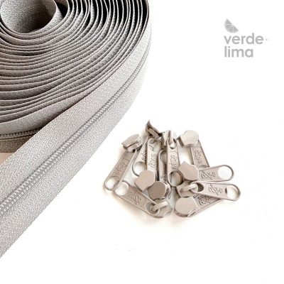 Fecho zipper malha 3 - Pack de 5 metros com 10 cursores