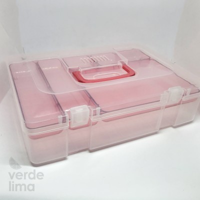 Caixa com pega e tabuleiro amovível