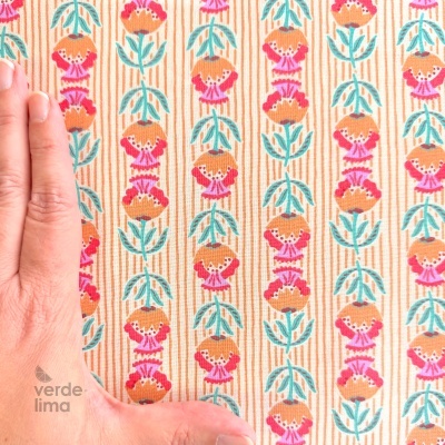 Tecido de Algodão - Floral com riscas