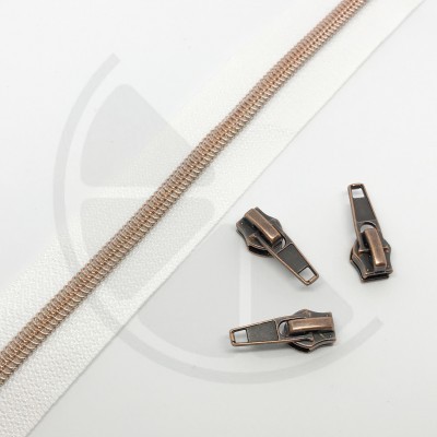 Fecho zipper metalizado pré-cortado 1m - Cobre