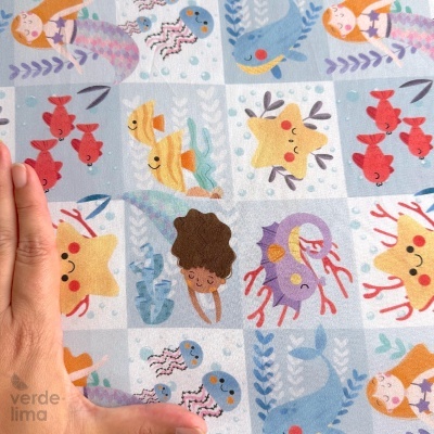 Tecido de Algodão - Sereias - Turma do mar