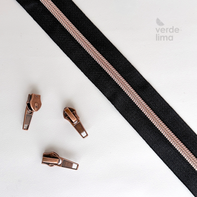 Fecho zipper metalizado pré-cortado 1m - Cobre