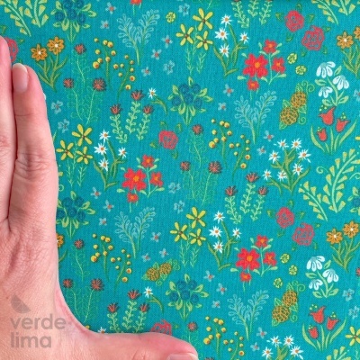Tecido de Algodão - Indigo Garden - Scattered Floral Turquoise