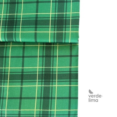 Tecido de Algodão - Xadrez com glitter dourado - Verde