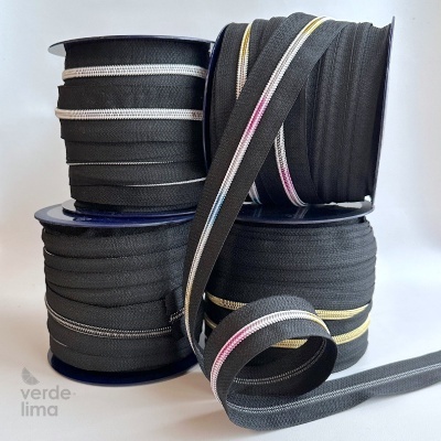 Fecho Zipper Metalizado malha 5 - Preto