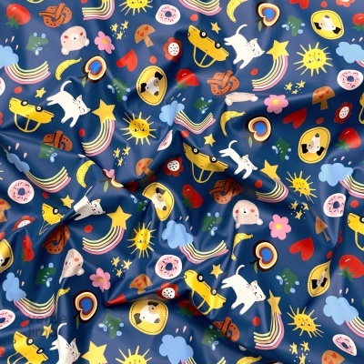 Tecido raincoat - Pets and rainbows