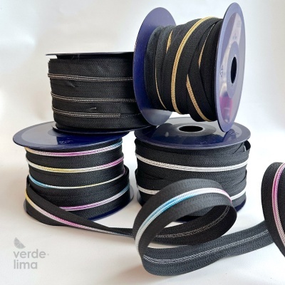 Fecho Zipper Metalizado malha 3 - Preto