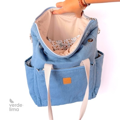 Mochila multiposições - linho liso azul ganga