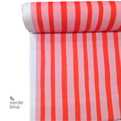 Tecido panamá resistente à água - Riscas rosa e vermelho
