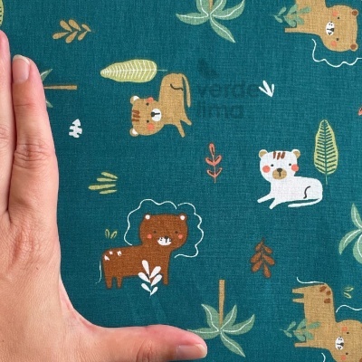 Tecido de algodão - Rei da Selva - fundo verde