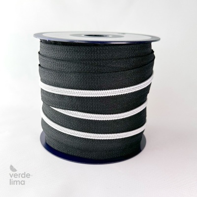 Fecho zipper metalizado malha 5 preto - Bobine de 25m