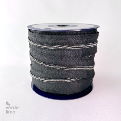 Fecho zipper metalizado malha 5 preto - Bobine de 25m