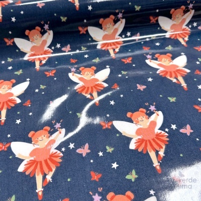 Tecido Plastificado - Fadinhas - fundo azul