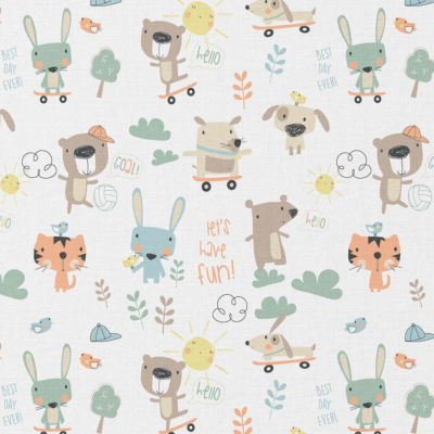 Tecido de Algodão - Animais no Parque - Amigos Divertidos