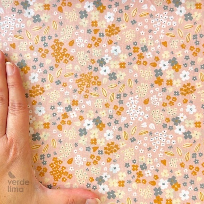 Tecido de Algodão - Flores fundo nude