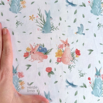 Tecido de Algodão - Páscoa - Jardim dos coelhinhos