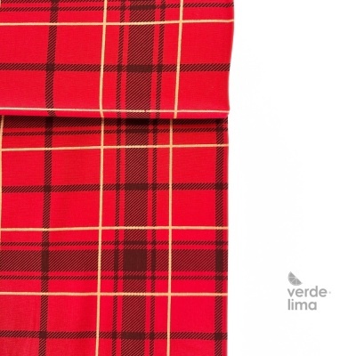 Tecido de Algodão - Xadrez com glitter dourado - Vermelho