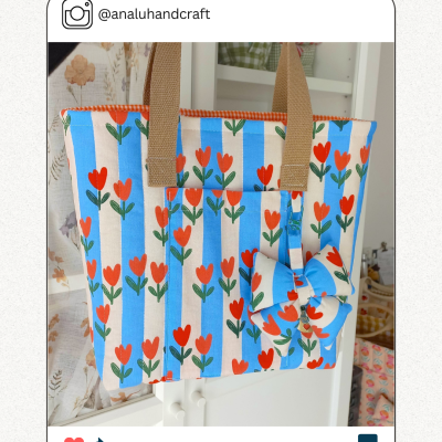 Tecido de Algodão - Riscas azuis e tulipas