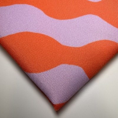 Retalho 37x150cm - Tecido panamá resistente à água - Ondas laranja e lilás (cor nova)