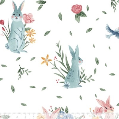 Tecido de Algodão - Páscoa - Jardim dos coelhinhos