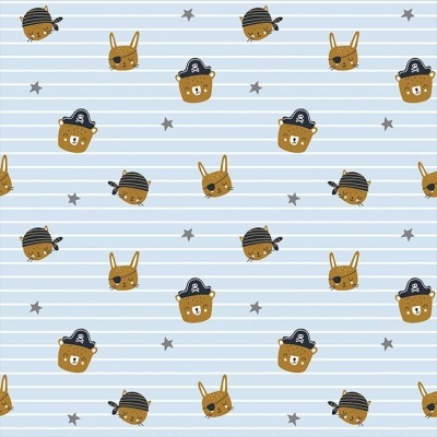 Tecido de Algodão - Pirate Animals Gang - Heads Azul Claro