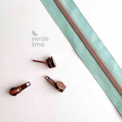 Fecho zipper metalizado pré-cortado 1m - Cobre